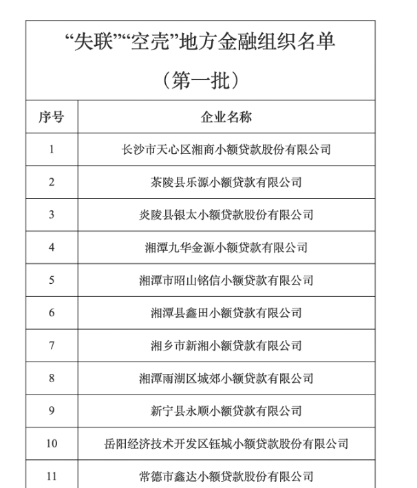 部分名单（图片来源：湖南省地方金融管理局）